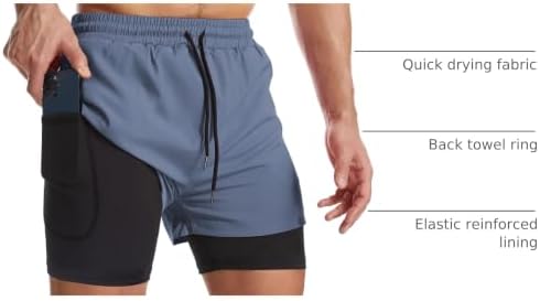 Mens 2 in 1 Running Shorts Workout Gym Athletic Shorts with Liner