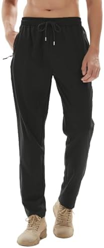 Mens Hiking Pants Joggers Lightweight Breathable Quick Dry Outdoor Fishing Athletic Work Pants with Zipper Pockets