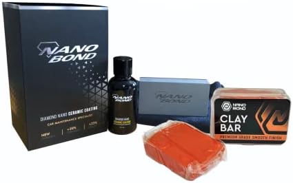 Nano Bond Ceramic Coating, PRO car Care kit with 2 Pack 100g Clay Bar kit for Paint Correction, Glass, and Wheel Exterior Care Product kit, Hydrophobic