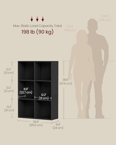 Bookshelf, 6 Cubes Storage Organizer, 25.8 x 9.4 x 38.7 Inches