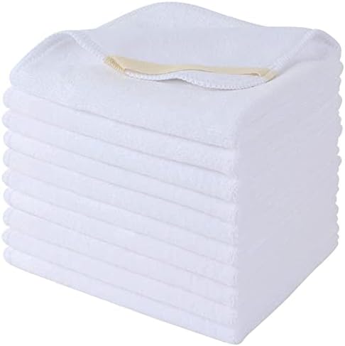 Microfiber Facial Cloths Fast Drying Washcloth 12inch x 12inch White 10 pack