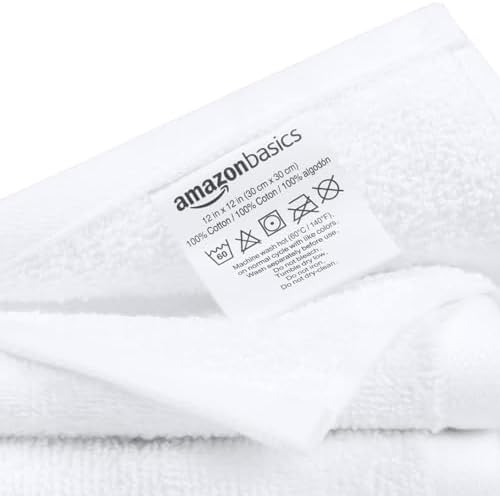 Highly Absorbent, Fast Drying 100% Cotton Washcloths for Bathroom, Machine Washable, Soft, 12 x 12 in, White, 60-Pack