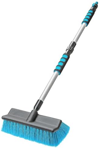 Car Wash Brush with 50'' Long Handle, Car Cleaning Brush with Hose Attachment, Car Brushes for Washing 10'' Soft Bristles for Scratch-Free Cleaning Auto, Truck, Boat, Floor and More