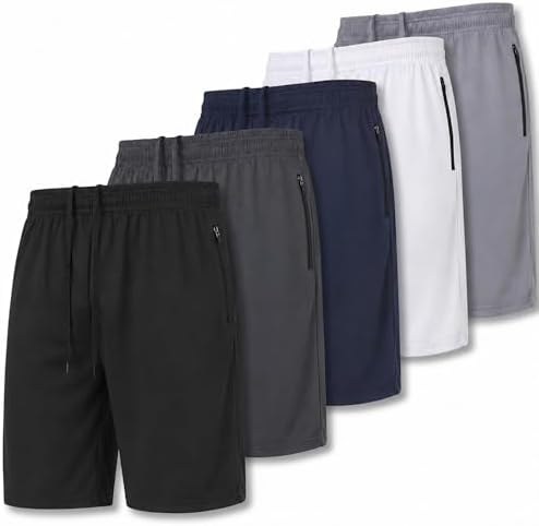 5 Pack Mens Athletic Shorts Loose Fit Basketball Short