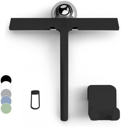 Silicone Shower Squeegee with 3-in-1 No-Drill Mount, Black, 9''