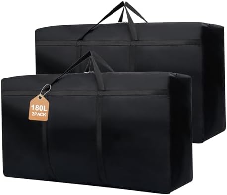 2 Pack 180L/47.5 Gallons Extra Large Storage Bags Jumbo Duffle Bag for Travel Moving Totes Boxes Heavy Duty Stronger Handles Zippers Reusable Storage Totes for Bassinet Clothes Blankets