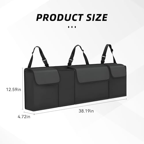 Car Trunk Organizer, Backseat Hanging Large Storage with Adjustable Straps,Waterproof PVC Collapsible Cargo Bag, Car Interior Accessories for Auto SUV MPV (Black)