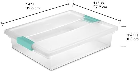 Clip Box, Stackable Small Storage Bin with Latching Lid, Plastic Container to Organize Office, Crafts, Clear Base and Lid, Large, 1-Pack
