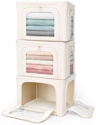 Clothes Storage Bins with Heavy-Duty Metal Frame, 3 Openings, 40L