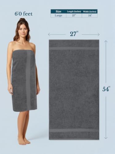 4 Pack Premium Bath Towels, 27x54 in, 600 GSM Cotton Grey