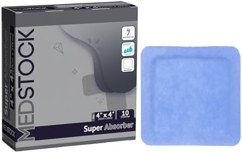 Super Absorber Dressing, 4"x4" (Pack of 10), Wound Care, Ultimate Absorption, Holds Extra Volumes of Exudate, Less Frequent Dressing Changes, Reduces Damage Risk & Maceration
