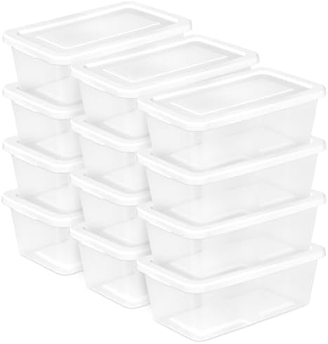 Storage Boxes, Stackable Clear Plastic Bins, 6 Quart, 12-Pack