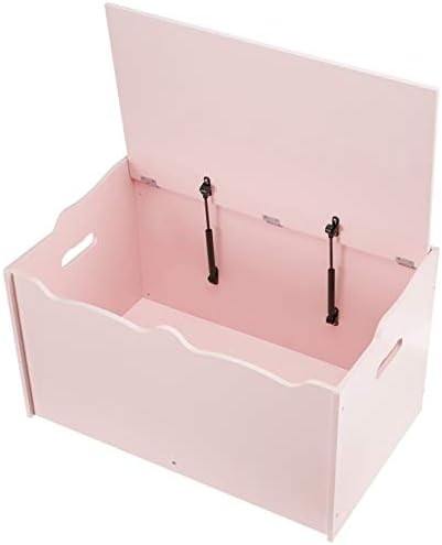Kids Wooden Toy Storage Chest with Safety Lid, Spacious Organizer for Bedroom, Pink, 30" x 18" x 19"