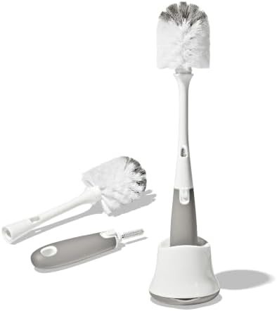 Baby Bottle Brush with Nipple Cleaner and Stand, Gray 2-Pack