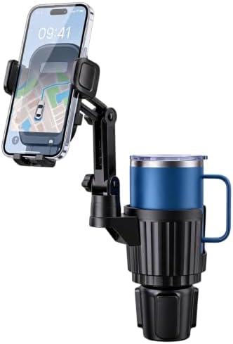Upgraded Cup Holder Phone Mount for Car - Permanent Screw-Fixed Base (No Wobble), Offset Space-Saving Design,Universal Adjustable Cell Phone Cradle for iPhone, Android, SUV, Truck