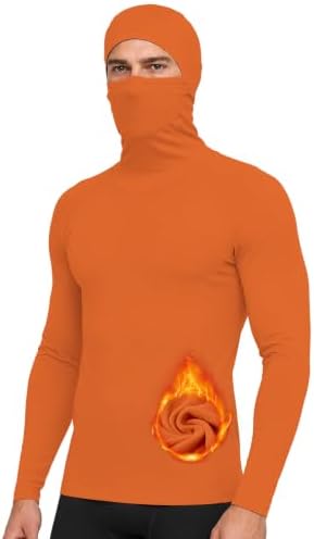 Men's Thermal Compression Shirts Hoodie Long Sleeve with Mask