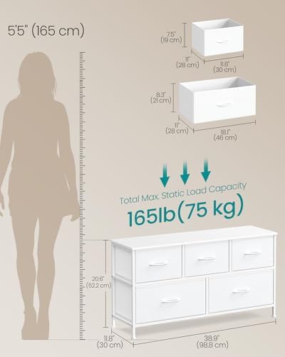 Dresser for Bedroom, Wide Dresser with 5 Fabric Drawers