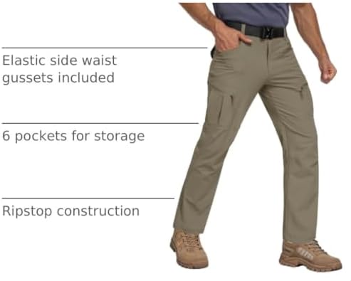 Mens Hiking Pants Lightweight Nylon Stretch Cargo Work Pants for Men Waterproof with Pockets
