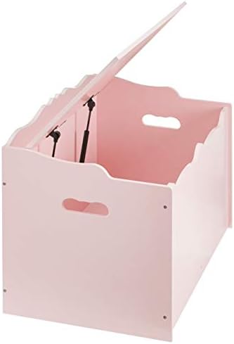 Kids Wooden Toy Storage Chest with Safety Lid, Spacious Organizer for Bedroom, Pink, 30" x 18" x 19"