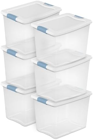 Latching Box with Lids for Home and Office, 25 Quart, 6-Pack