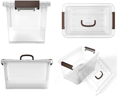 6-Pack Clear 7 Quart Storage Latch Box/Bins, Plastic Stackable Latching Box with Brown Handle and Lid, Multi-Purpose, 7 Litre