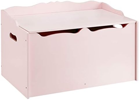 Kids Wooden Toy Storage Chest with Safety Lid, Spacious Organizer for Bedroom, Pink, 30" x 18" x 19"