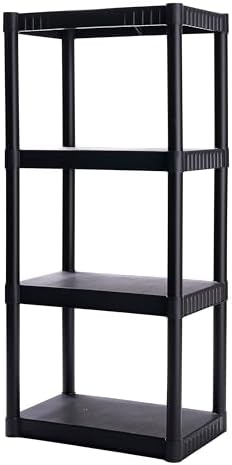 4-Shelf Plastic Storage Shelves, 48” x 23” x 14”, 200lb Capacity, Pantry, Office, Closet and Garage Shelves, Easy to Assemble, Durable Plastic Shelving Unit