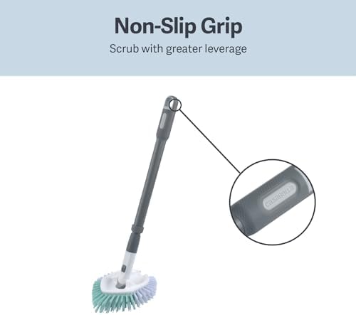 Tub & Tile Brush - Bathroom Cleaning Brush, Extendable Handle, All-Around Dual Bristles, Bristled Head, Non-Slip Grip