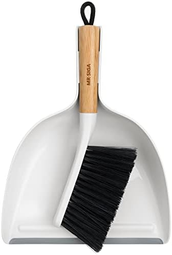 Dustpan and Brush Set, Bamboo Handle, White, 1 Set