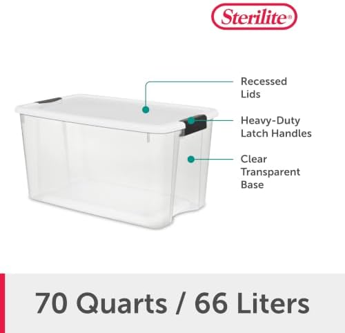 Ultra Latch Box with Lids for Home and Office, 70 Quart, 4-Pack
