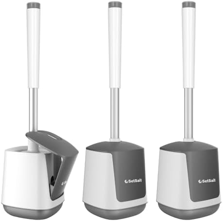 Toilet Brush, Toilet Bowl Brush and Holder, White & Grey, 3 Packs