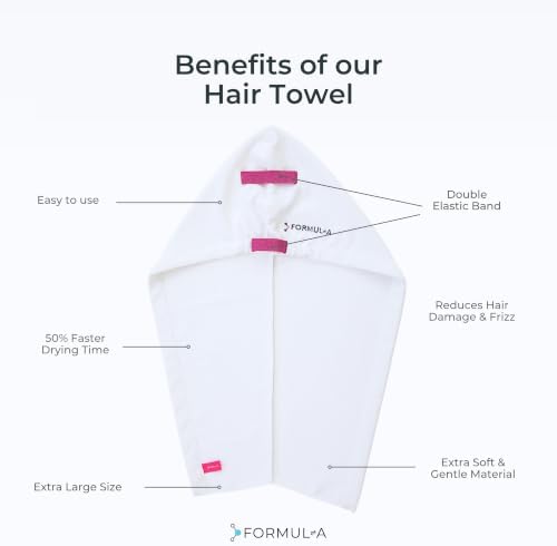 Microfiber Hair Towel Wrap - Anti-Frizz (White/Pink Straps)