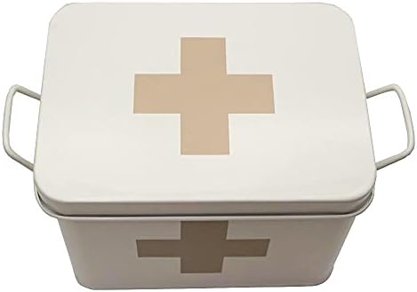 Retro Enameled First Aid Box for Medicine Storage and Home Decor with Lid and Removable Tray