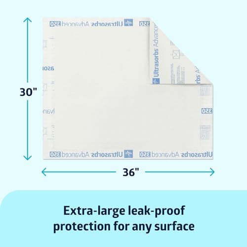 Ultrasorbs Advanced Extra Strength Drypads, 30" x 36", 70 Count, Super Absorbent Disposable Pads, Incontinence Bed Pads, Chucks Bed Pads, Elderly, 350 lb Repositioning Capacity