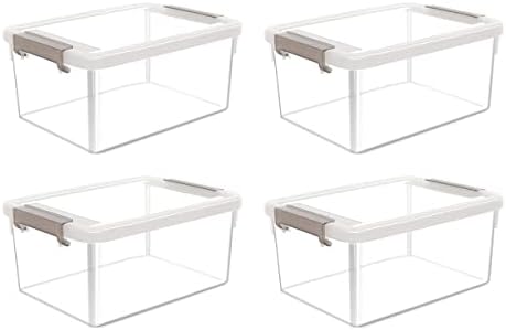 4 Packs Small Storage Bins with Lids 3.2 QT Plastic Storage Containers for Organizing Stackable Clear Storage Boxes