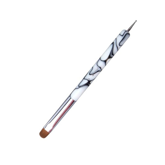 French Nail Brush, YIHUALE 2 Way French Gel Acrylic Nail Art Kolinsky Brush With Dotting Tool for Professional Manicure Cuticle Clean Up Nail Art Design- White And Black (14#, White And Black)