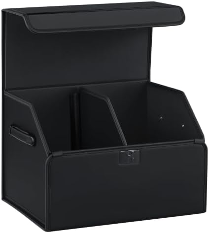 Car Trunk Organizer for SUV & Sedan - Magnetic Lid, Large Capacity PU Leather Waterproof Foldable Storage Box, Adjustable Dividers and Side Handles, Tools, Snacks & Auto Accessories, 16.5"x13"x11.4"
