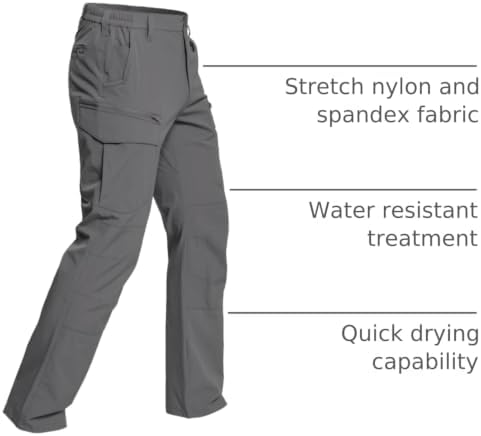 Men's Quick Dry Tactical Hiking Pants Flex Water Resistant Lightweight Outdoor Fishing Cargo Work Pants 9 Pockets