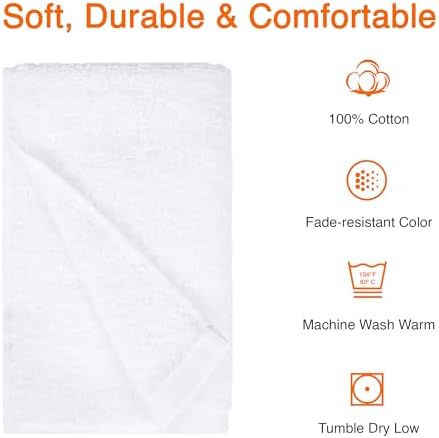 Soft and Thick Cotton Hand Towels for Gym, Quick Drying, 16 x 26 in, White, 24-Pack