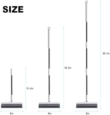 Floor Scrub Brush with Long Handle, Heavy-Duty Stiff Bristles, V-Shape Floor Scrubber Brush for Tile, Concrete & Grout Lines, Stand-Up Cleaning for Garage, Bathroom, Deck & Patio