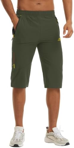 Men's Capri Shorts Quick Dry Below Knee 3/4 Capri Pants with Zipper Pockets for Workout Running Training Summer