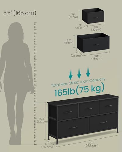 Dresser for Bedroom, Wide Dresser with 5 Fabric Drawers