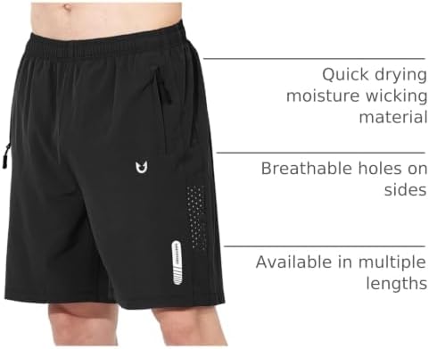 Men's Athletic Running Shorts Gym Workout 7"/9"/5" Zipper Pockets