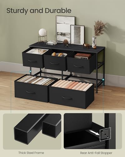 Dresser for Bedroom, Wide Dresser with 5 Fabric Drawers