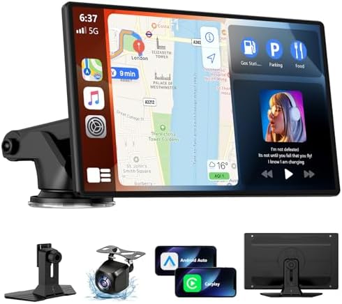 Wireless CarPlay Screen for Car, 9 Inch Portable Touchscreen for Apple CarPlay & Android Auto, Plug & Play, OTA Updates, Backup Camera & Screen Mirroring, Voice Control, GPS, Bluetooth 5.0, FM/AUX