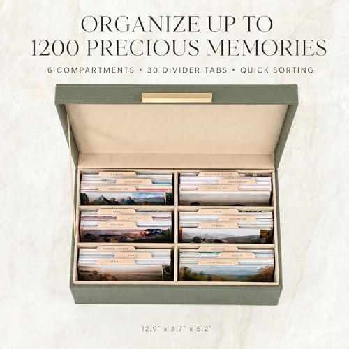 Decorative Photo Storage Box - PU Leather Organizer for 1200 4x6 Photos