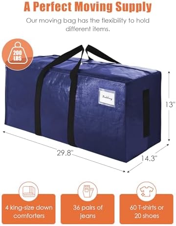 8 Pack 200LB Heavy-Duty Moving Bags with Wrap-Around Handles, Extra Large Storage Totes for Space Saving, Clothes Storage Bags, College Dorm Essentials, Blue, 24 Gal