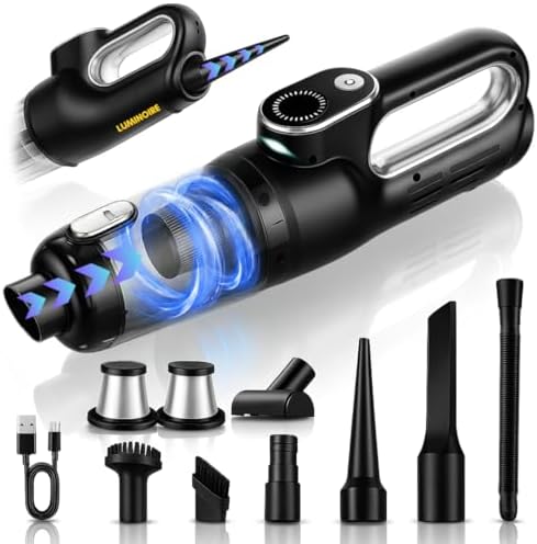 Car Vacuum Portable Cordless, 4-in-1 Mini Car Vacuum Cleaner, 19500Pa Suction & Air Duster, USB-C Rechargeable Handheld Vacuum with LED Light, Smart Display for Car, Home & Pet