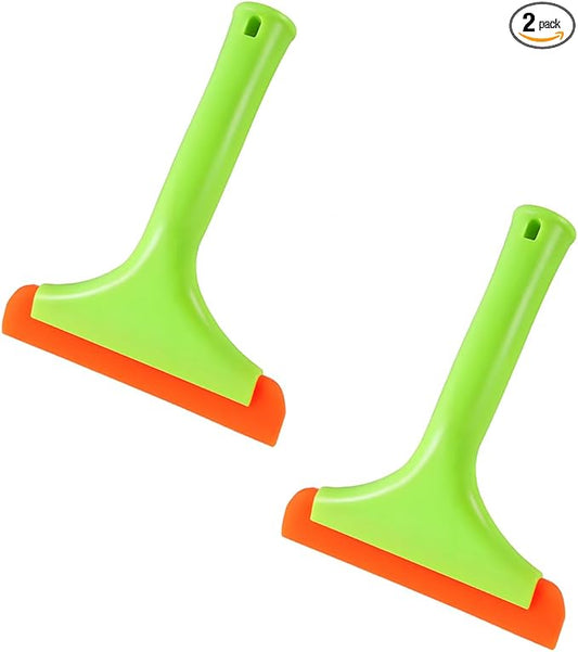 KVAEY 2PCS Small Silicone Window Squeegee, 5.9 Inch Car Windshield Water Blade Squeegee with Non-Slip Handle, All-Purpose Cleaning Squeegee for Car Windshield, Window, Mirror (Light Green)