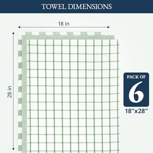 100% Cotton Kitchen Towels, Absorbent Dish Towels 6 Pack - Olive
